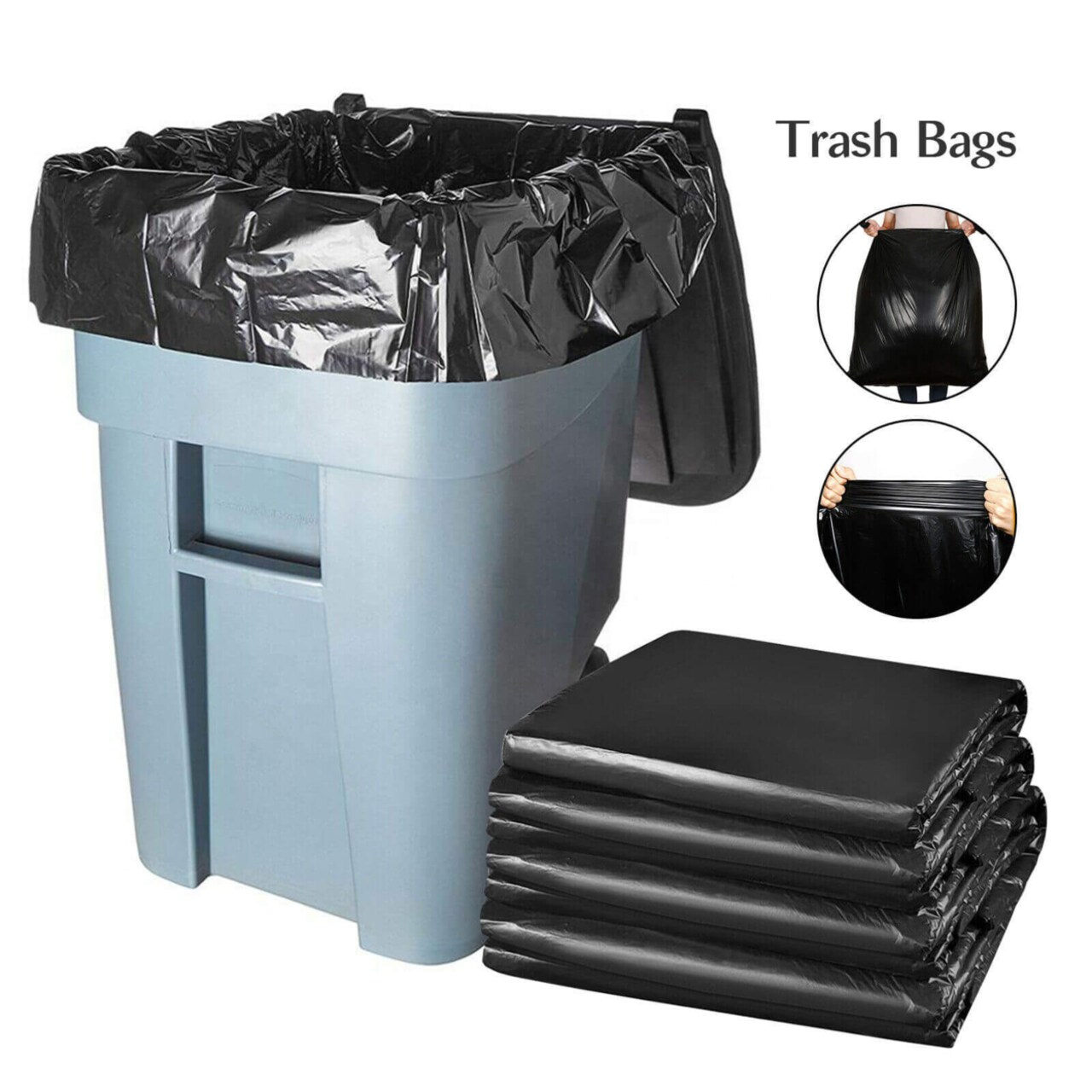 SKUSHOPS 50pcs Heavy Duty 45 65 Gallon Black Trash Bags 2 Mil Large Garbage Rubbish Bags